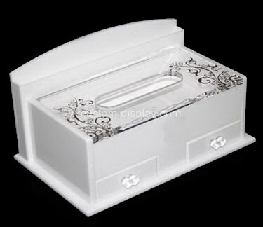 Custom white acrylic tissue box with drawers
