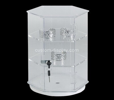 Custom rotating octangle acrylic 3 tiers locking display cabinet