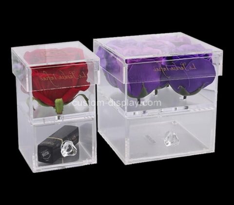 Customize clear square acrylic crystal preserved flower rose box with drawer