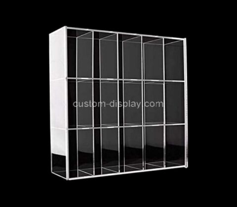 Custom clear acrylic display case perspex organizer lucite storage box 15 compartments sliding door dustproof protection showcase