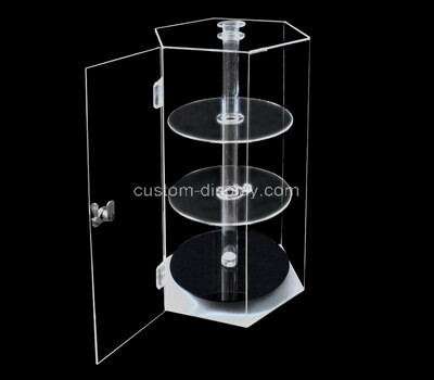 Custom clear acrylic spinning hexagonal showcase plexiglass box lucite display case