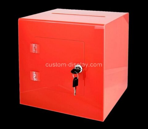 Custom acrylic voting box plexiglass charity box with easy open rear door & lock