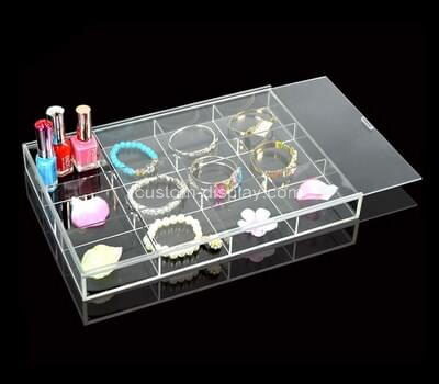 Customize transparent plexiglass jewelry display case with sliding lid