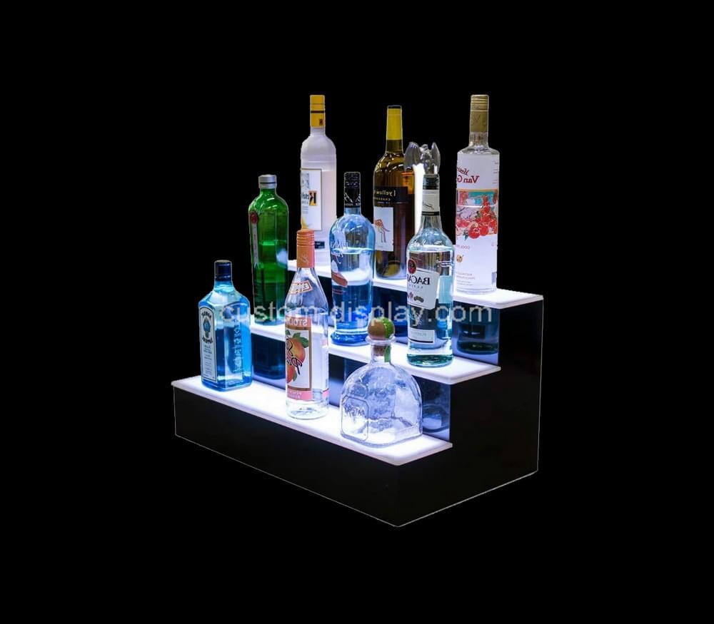 Custom acrylic three-step illuminated wine bottle rack