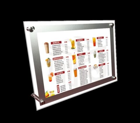 Custom menu display card led crystal light box acrylic milk tea bar order card