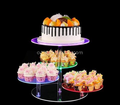Custom 4 tiers LED round acrylic cupcake stand for anniversaries