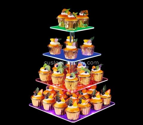 Custom 3 tiers LED square acrylic cupcake stands tower