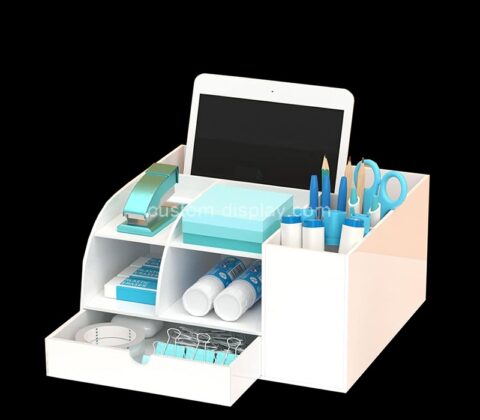 Custom acrylic desk organizer with drawer and compartments
