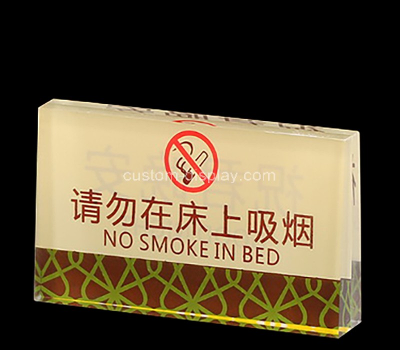Custom acrylic no smoking in bed block sign