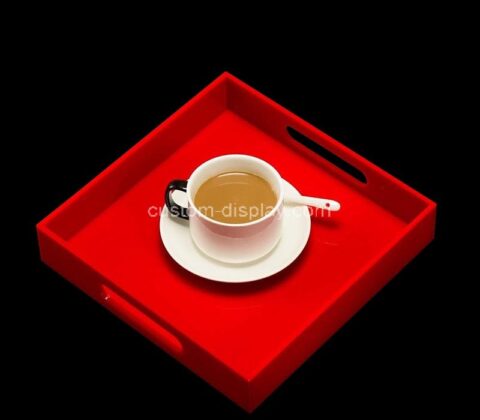 Custom red acrylic serving coffee tray with handles