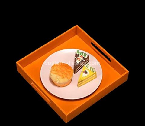Custom orange acrylic food serving tray with handles