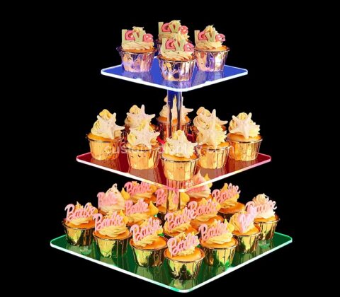Custom acrylic 3 tiers cupcake stand with rechargeable LED light
