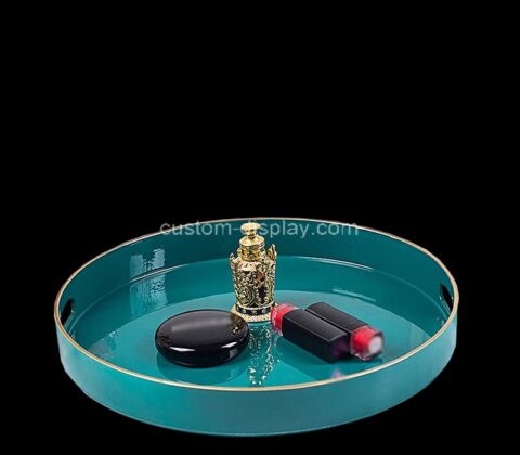 Custom round plexiglass makeup organizer tray with handles