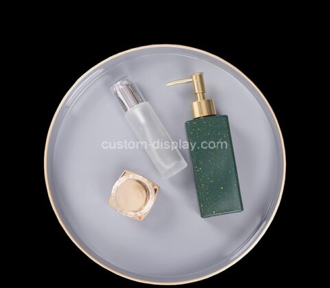 Custom round plexiglass skincare organizer tray with handles