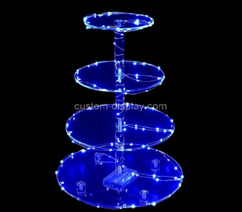 Custom acrylic 4-tier round cupcake holder with LED light string