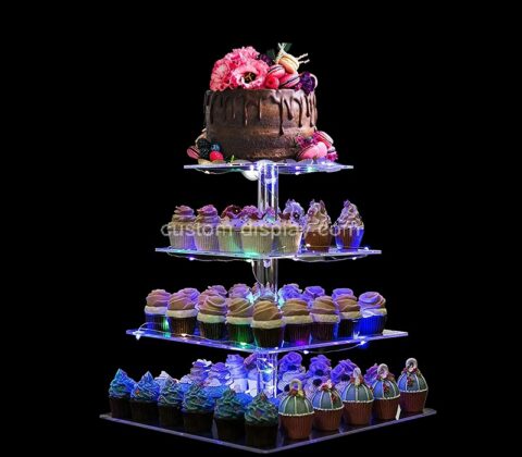 Custom acrylic 3-tier cake and cupcake party holder with LED light