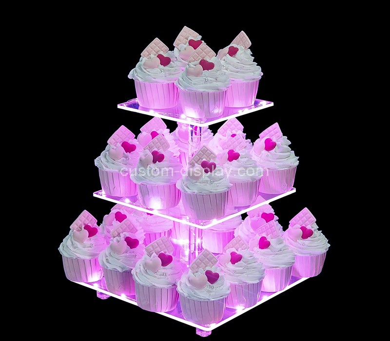 Custom acrylic 3-tier cupcake birthday holder with LED light