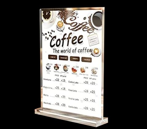Custom clear acrylic menu holder for coffee shop