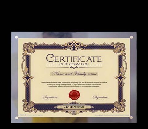 Custom wholesale acrylic wall mounted certificate frame