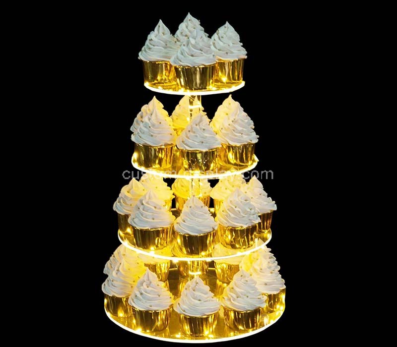 Custom wholesale acrylic 4 layers LED cupcake holder