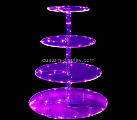 Custom acrylic 4-tier round cupcake stand with LED light string
