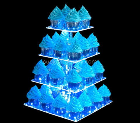 Custom acrylic 4-tier party LED cupcake tower stand