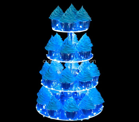 Custom acrylic 4-tier wedding LED cupcake tower stand