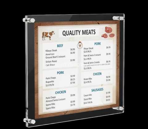 Custom acrylic wall meat shop price list frame