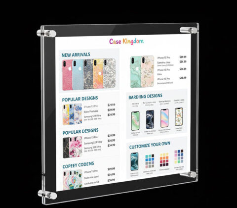 Custom acrylic wall phone case shop price list frame