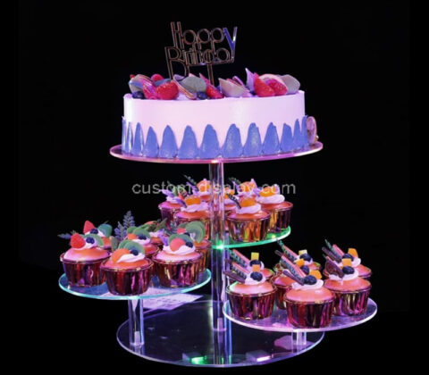 Custom acrylic 4 tiers LED wedding cake display stand