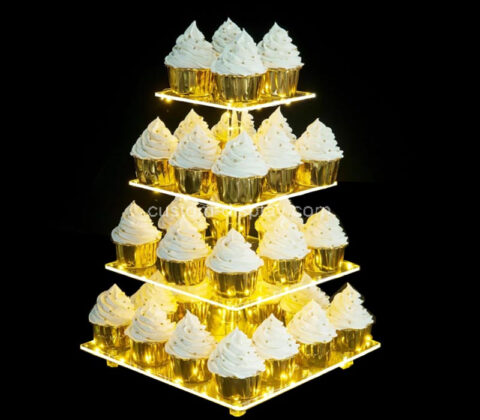 Custom acrylic 4 tiers LED party cupcake tower stand