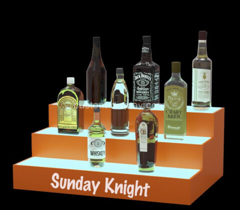 Custom acrylic 3 tiers Bar LED liquor bottles display shelf