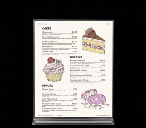 Custom acrylic dessert menu holder