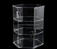 Custom acrylic 3 tiers locking hexagon display cabinet CSA-1882 Custom acrylic 3 tiers locking hexagon display cabinet