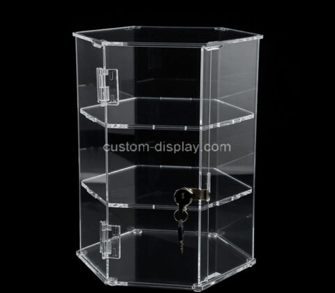 Custom acrylic 3 tiers locking hexagon display cabinet