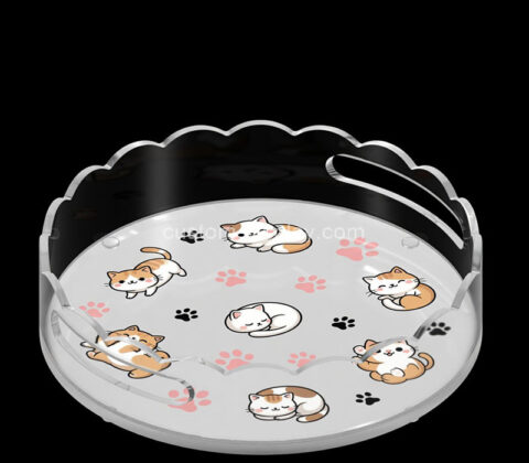 Custom scalloped round acrylic tray with handles