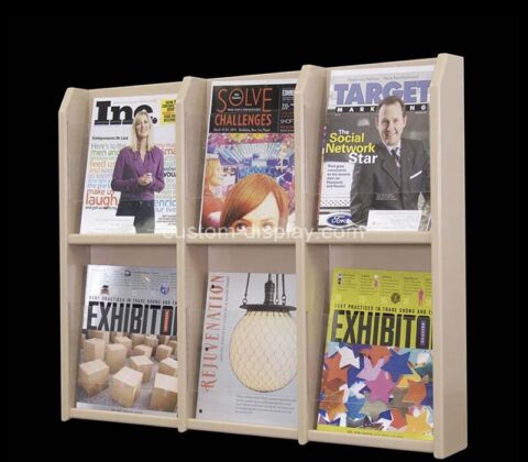 Custom acrylic wall 6 pockets magazine holder rack