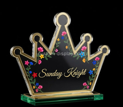 Custom acrylic crown awards trophy block with base