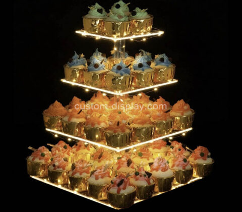 Custom acrylic 4 tiers cupcake LED display tower stand
