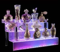 Custom acrylic 3 tiers perfume LED display riser shelf CSL-298 Custom acrylic 3 tiers perfume LED display riser shelf
