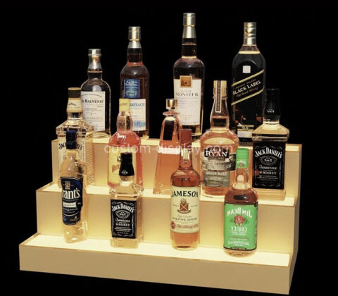 Custom acrylic 3 tiers bar liquor bottles LED display shelf