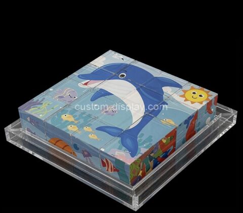 Custom acrylic jigsaw puzzle cube with storage tray