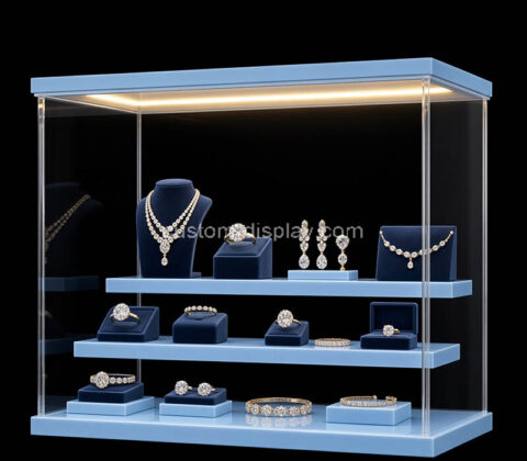 Custom acrylic 3 tiers jewelry illuminated display cabinet