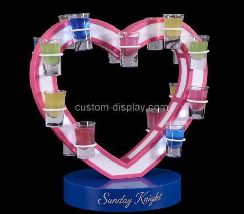 Custom heart shaped acrylic shot glass LED display rack