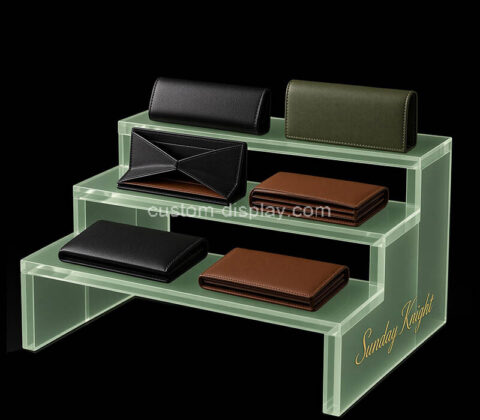 Custom acrylic 3 tiers wallet step display stand riser