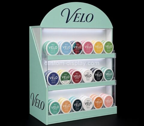 Custom acrylic 3 tiers VELO nicotine pouches LED display rack
