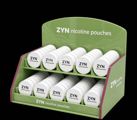 Custom acrylic retail ZYN nicotine pouches display stand