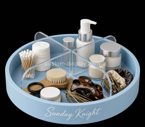 Custom round acrylic bathroom organizer tray with divider