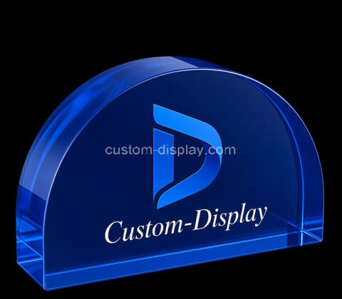 Custom half round acrylic business desk sign block